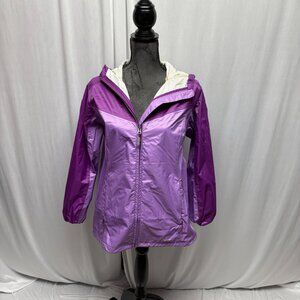 Eddie Bauer Hooded Rain Jacket Womens Sz Large Purple Lightweight Zippered Coat